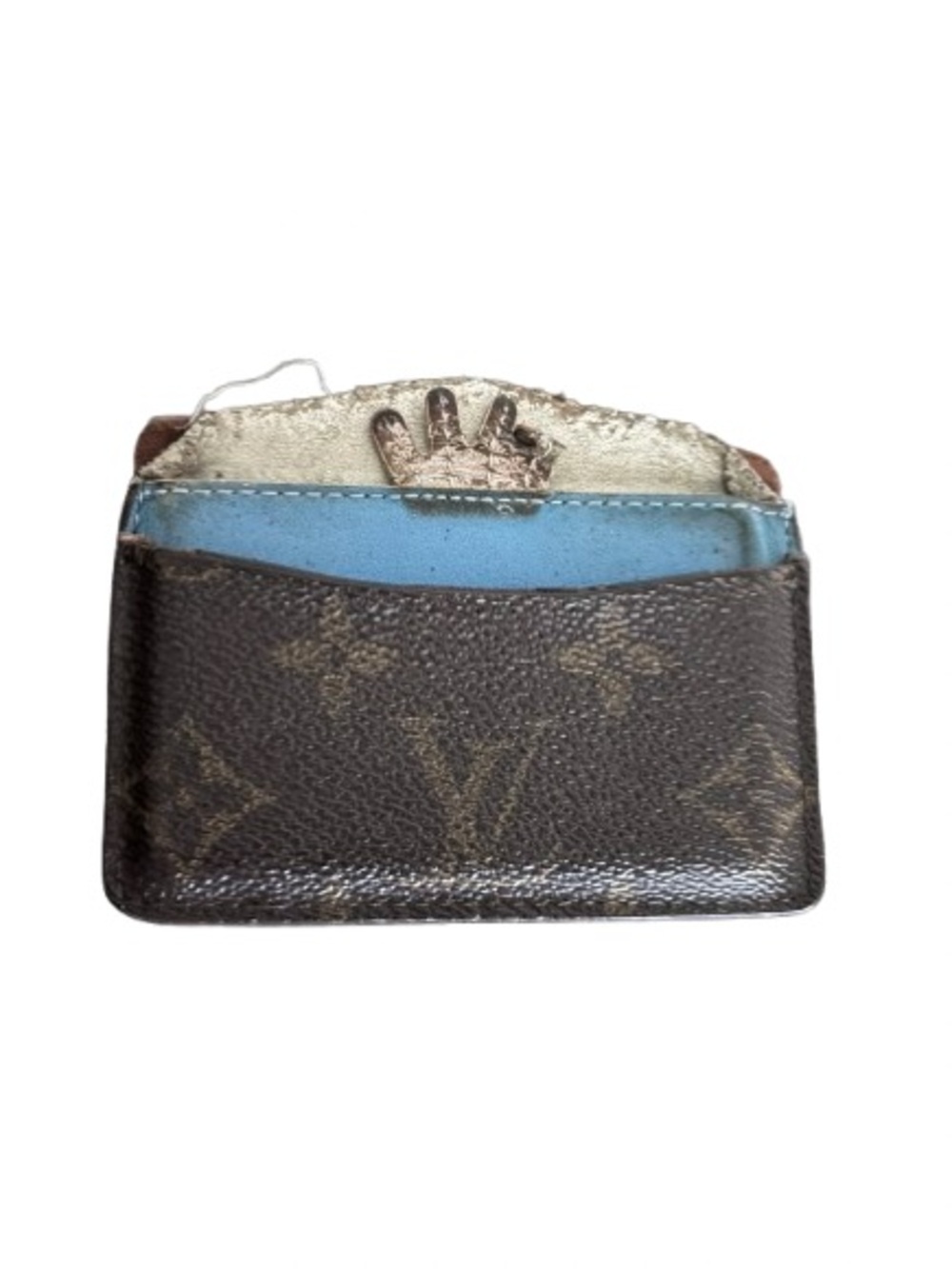 Louis Vuitton Brown Monogram Card Holder with Blue Interior